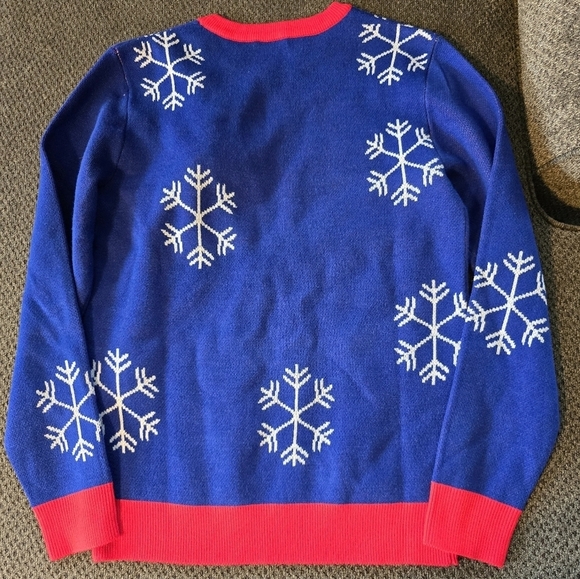 Christmas Ugly Sweater Women Small Blue Red Snowman Flakes Embellished Holiday - Picture 9 of 11